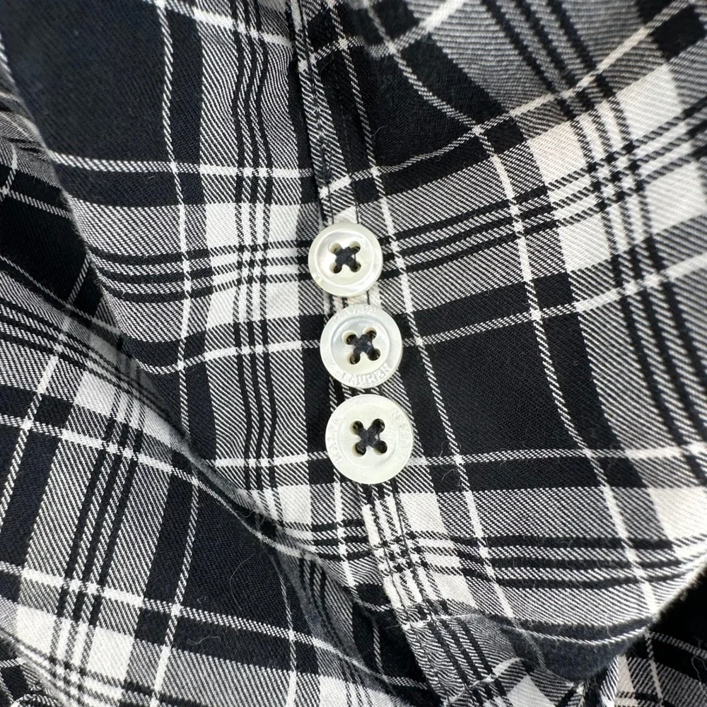 Polo‎ Ralph Lauren Mens XXL Black White Plaid Cotton Button Down Shirt Long Slv